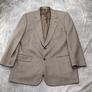 Botany 500 Blazer Men 44R Tan Beige Brown Houndstooth Windowpane Plaid Wool‎